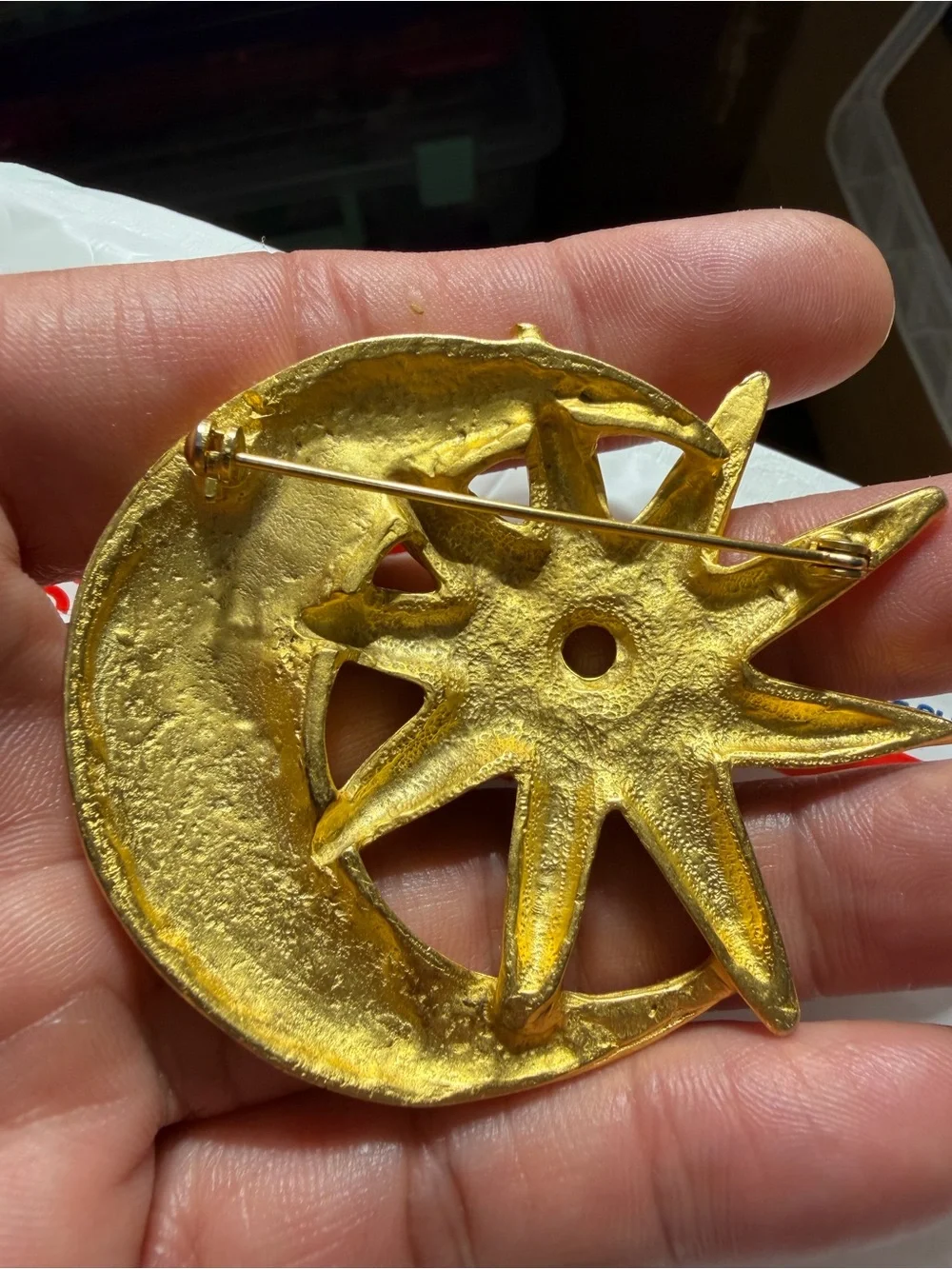 Vintage Gold-Tone Celestial Eye Brooch